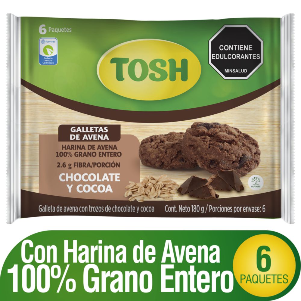 Galletas TOSH De avena con chocolate y cocoa (180 gr)