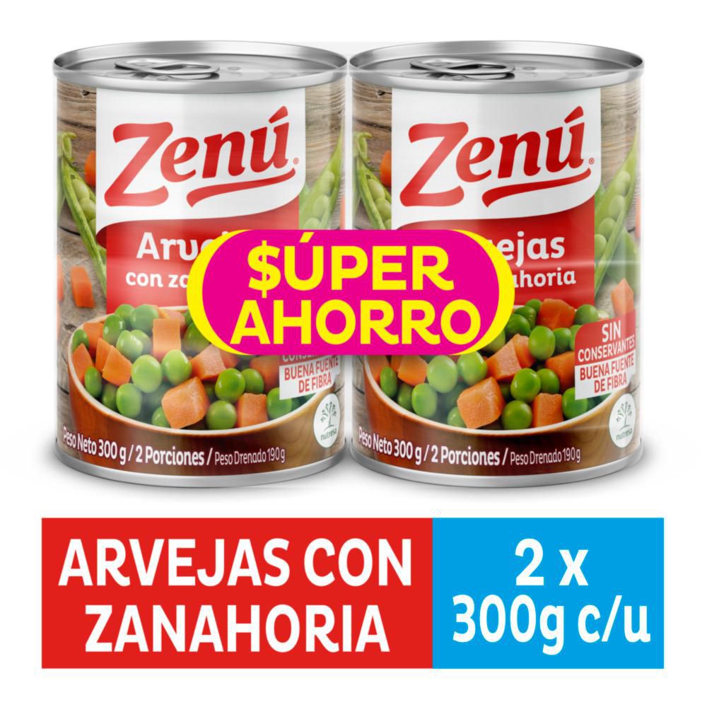 Arvejas con zanahoria ZENU lata x2und (600 gr)