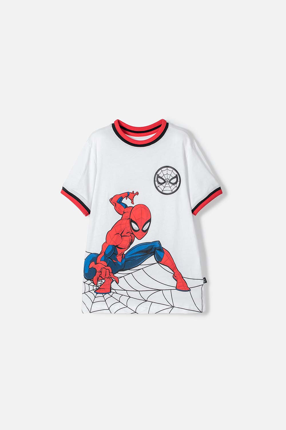 Camiseta de Spiderman manga corta blanco, rojo y negro para niño
