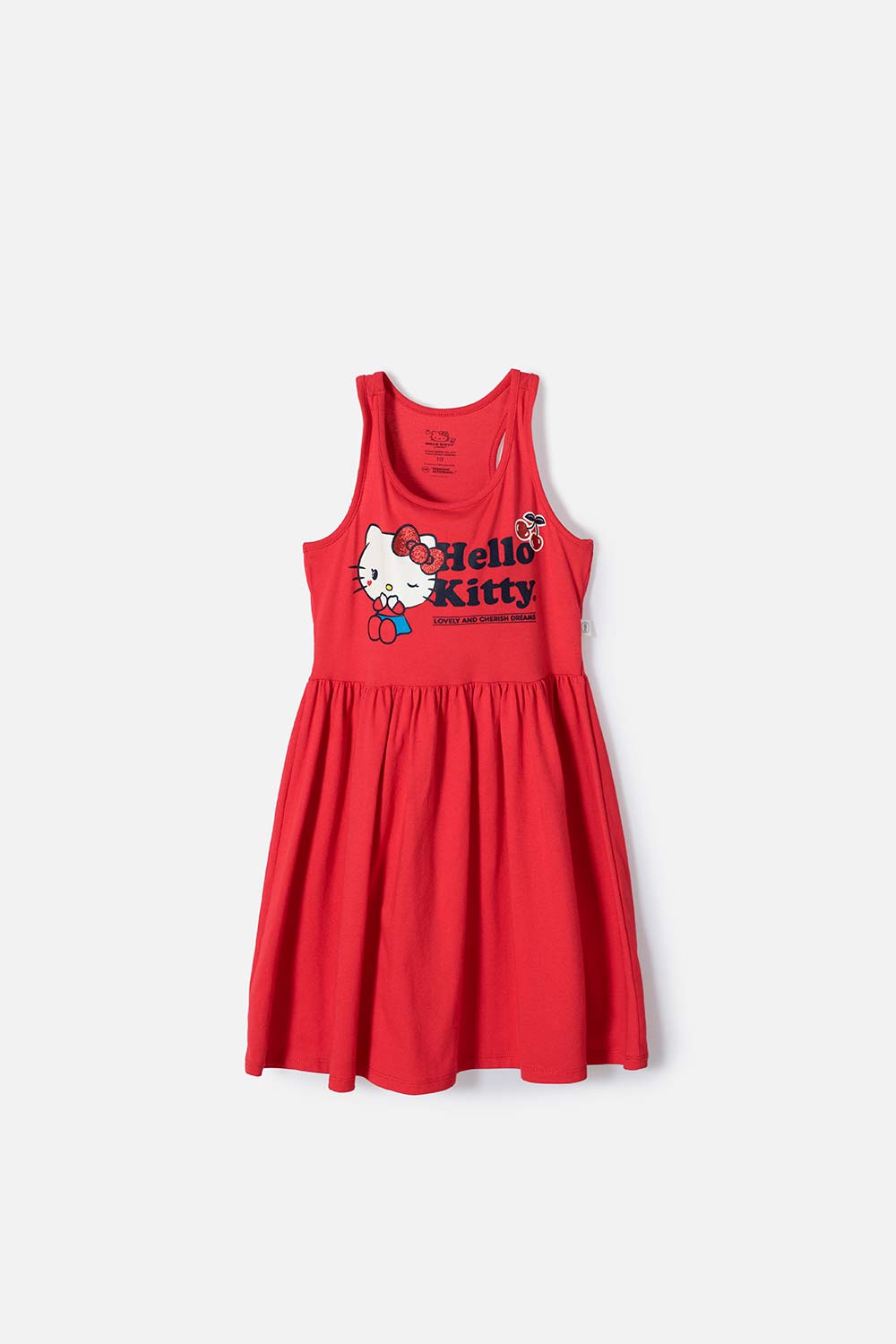 Vestido de Hello Kitty manga sisa rojo para niña