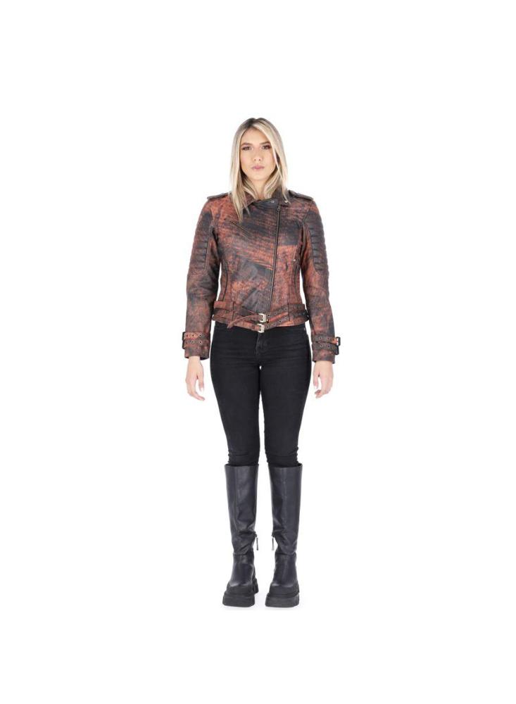 Chaqueta En Cuero Envejecido Base Terracota W16 img #1