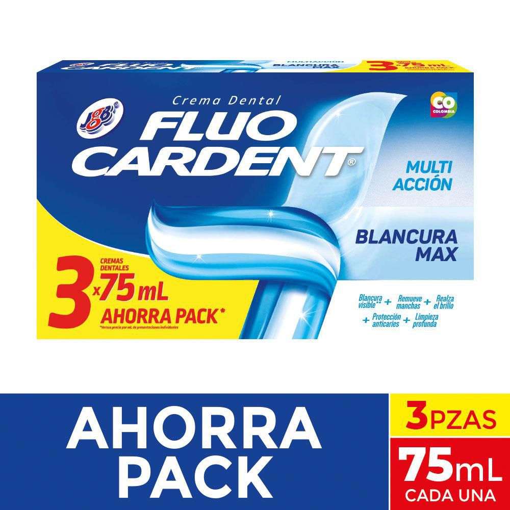 Crema dental FLUOCARDENT multi acción blancura max x3und (225 ml)