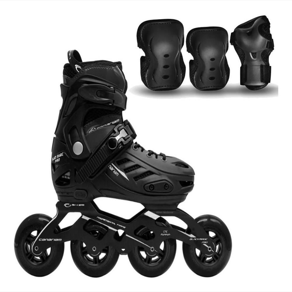 Combo Patines Blackmagic Pro Plus Negro Talla Ajustable 35 38 + Kit De Protección C4 img #1