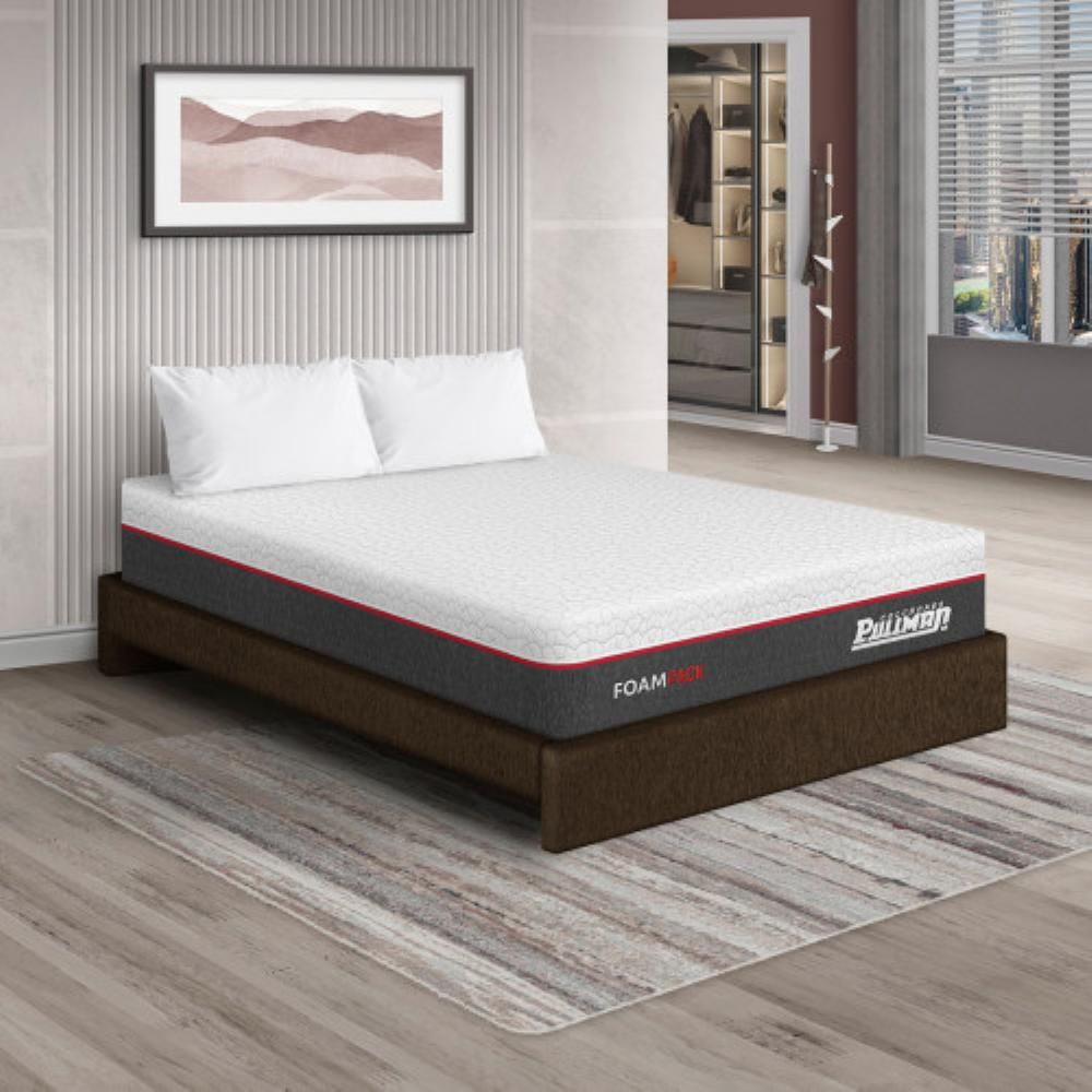 Combo Pullman Semidoble (120X190) Foampack + Base Cama + Almohada | Tela Café img #1