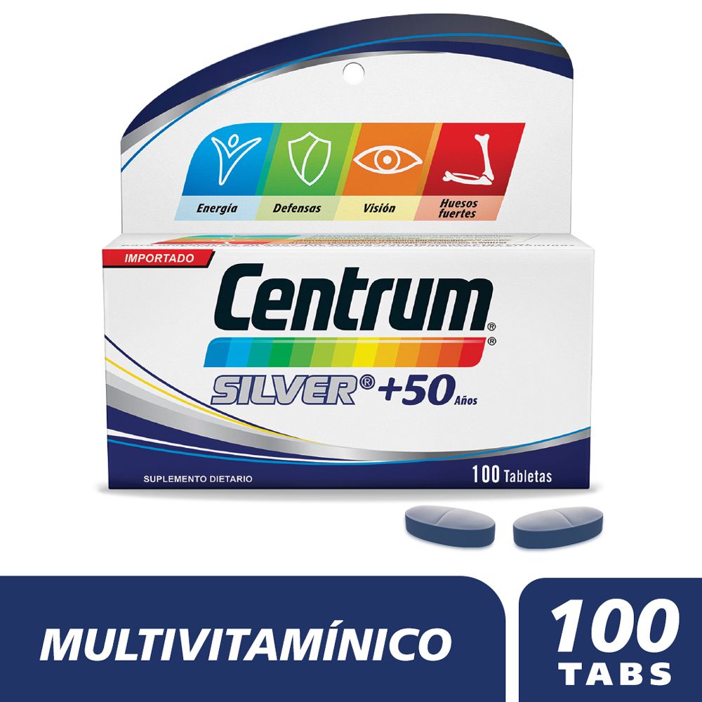 Tabletas CENTRUM multivitamínico silver + 50 años (100  und)