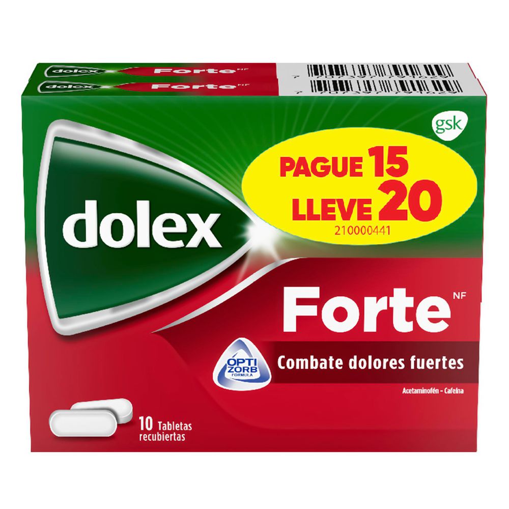 Acetaminofén DOLEX dolores fuertes contiene cafeína (15 und)