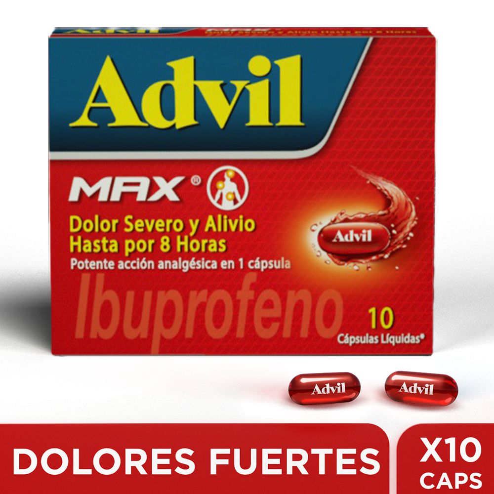Cápsulas ADVIL ibuprofeno max dolores fuertes (10 und)