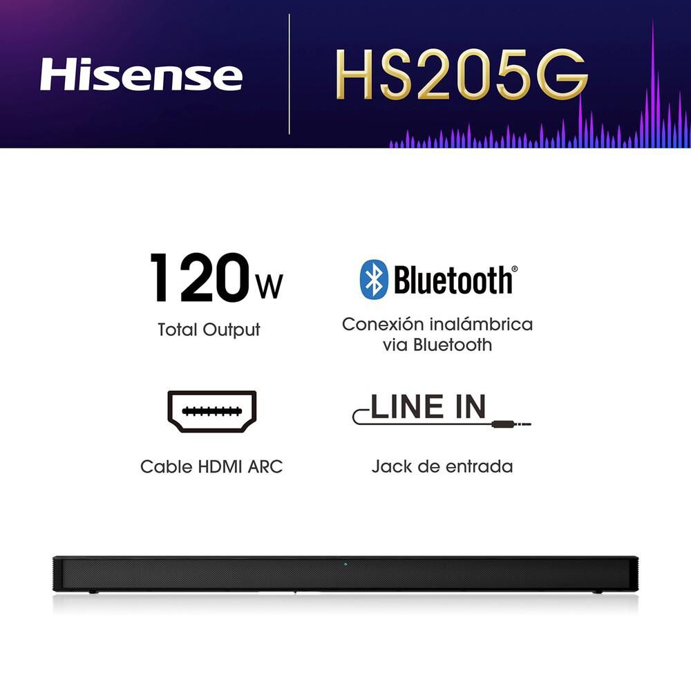 Barra de sonido HISENSE HS205G 120 W 2.0 Bluetooth Negro img #2