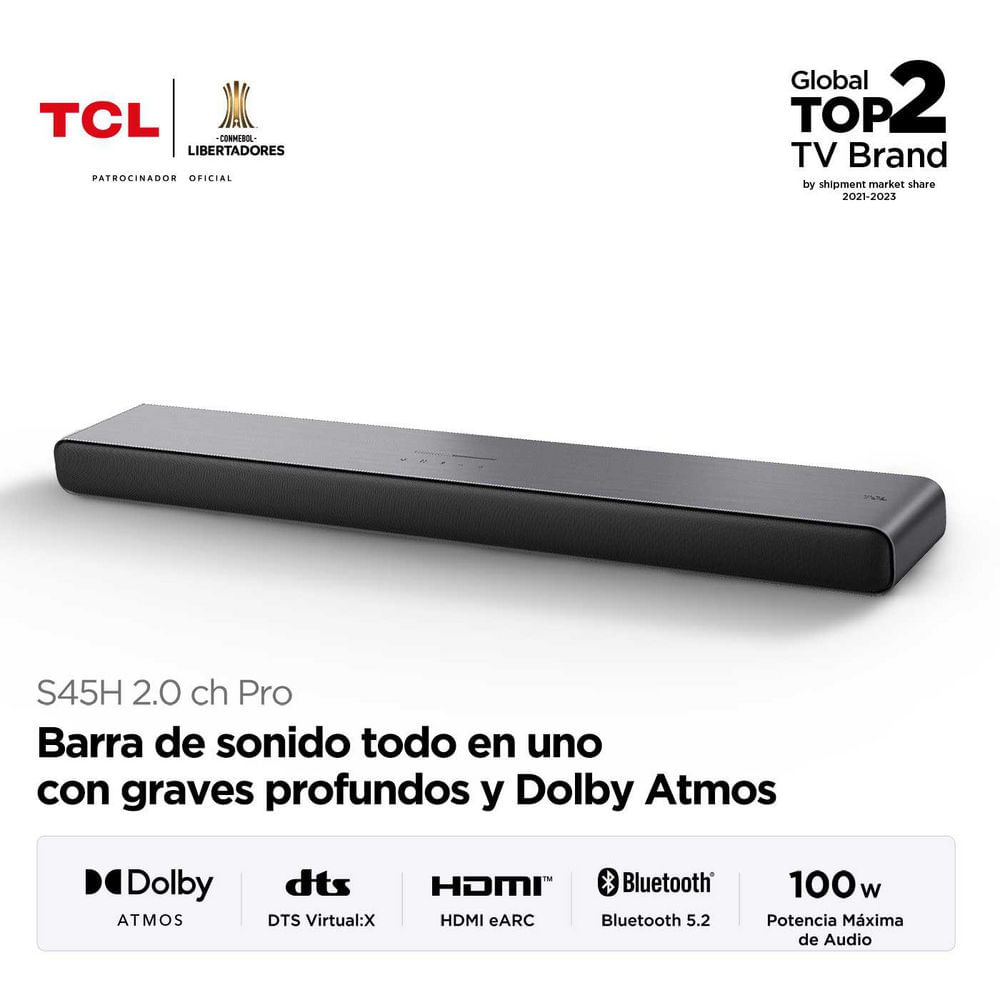 Barra de Sonido TCL S45H 100 W 2.0 Bluetooth Negro