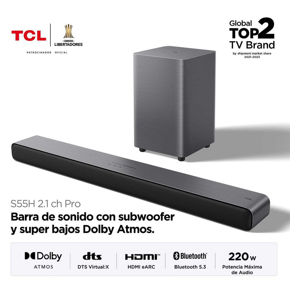 Barra de Sonido TCL S55H 220 W 2.1 Bluetooth Subwoofer Negro