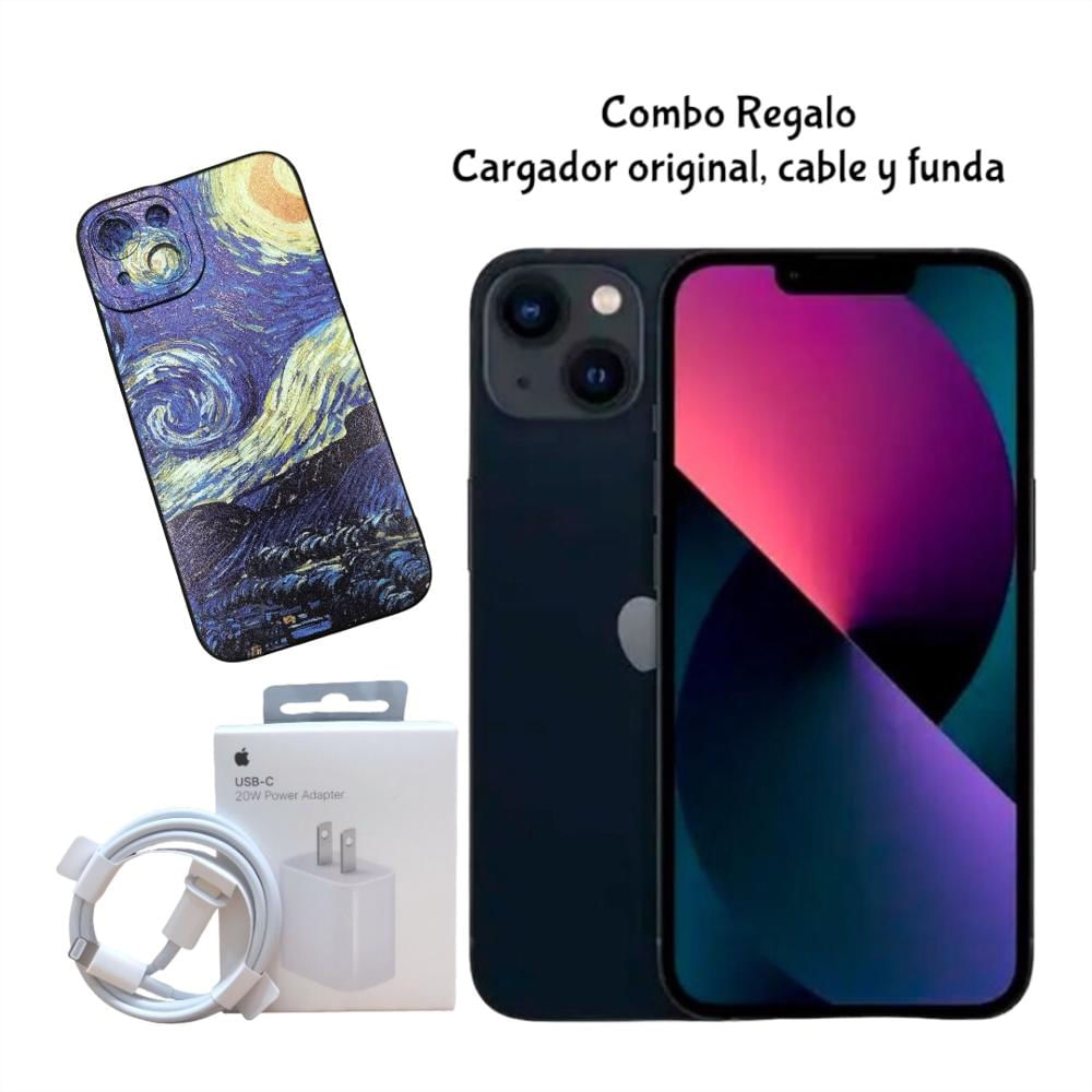 Iphone 13 128Gb Medianoche Reacondicionado + Regalo Cargador Y Cable Originales Y Carcasa