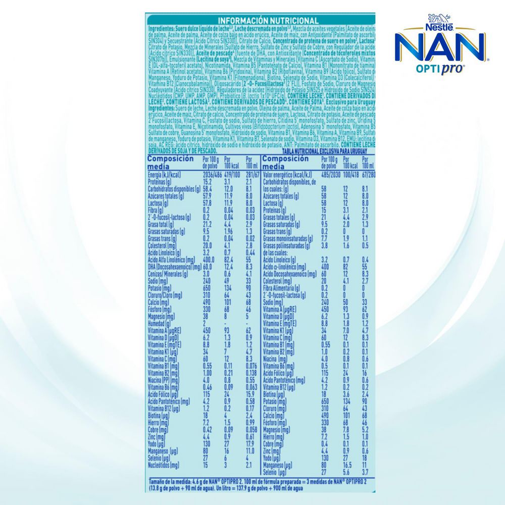 Fórmula infantil NAN Optipro 2 lata (400  gr) img #4