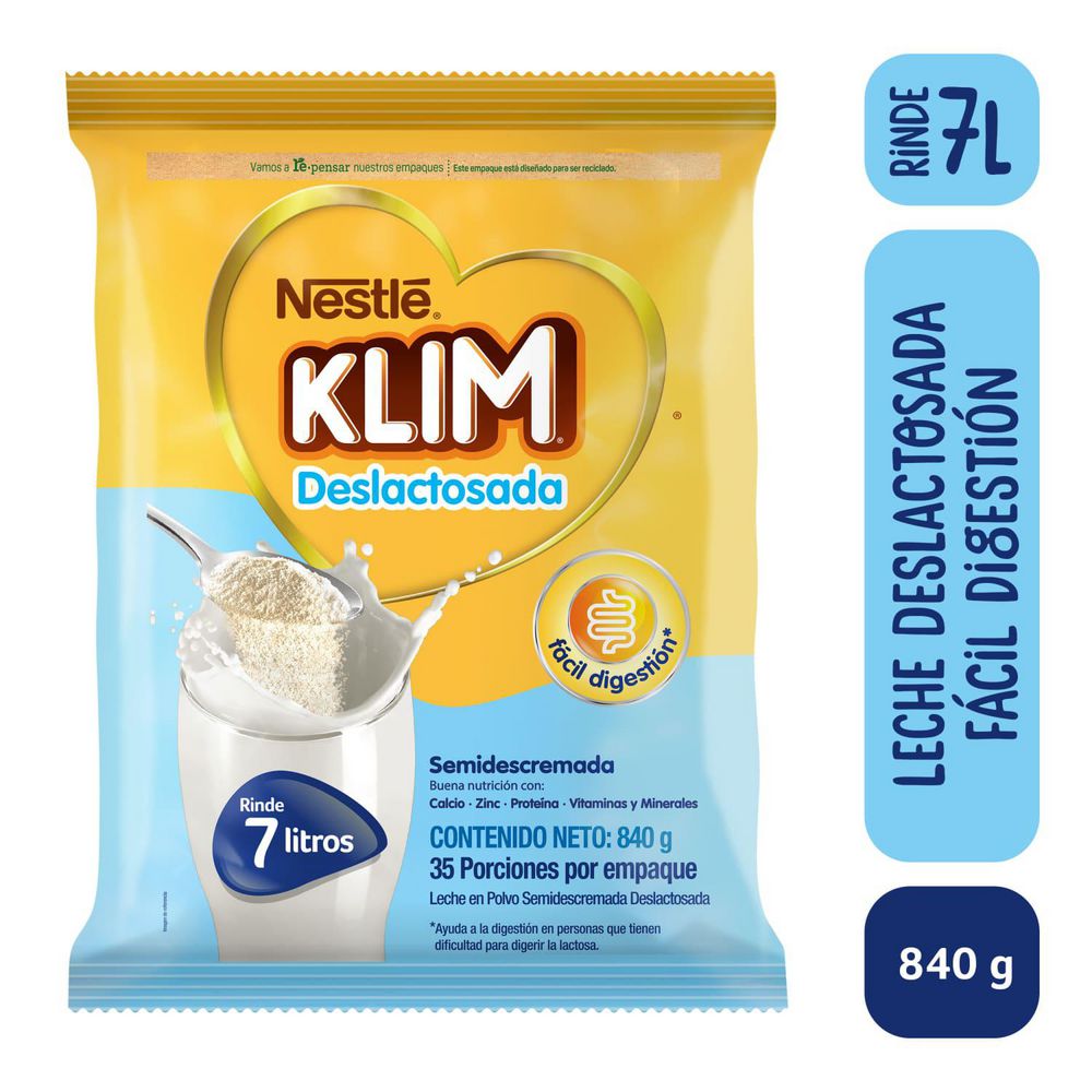 Leche en polvo KLIM deslactosada bolsa (840 gr)