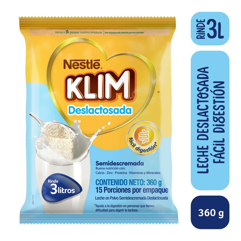 Leche en polvo KLIM deslactosada bolsa (360 gr)