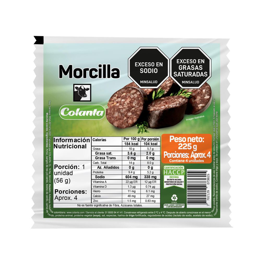 Morcilla COLANTA 4 porciones  (225  gr)
