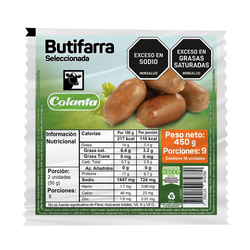 Butifarra COLANTA seleccionada x18und (450 gr)