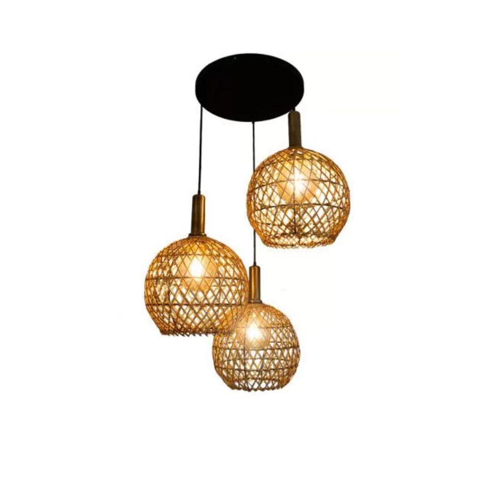 Lámpara De Techo Lt Callisto 3 Luces En Mimbre Natural Para Interiores