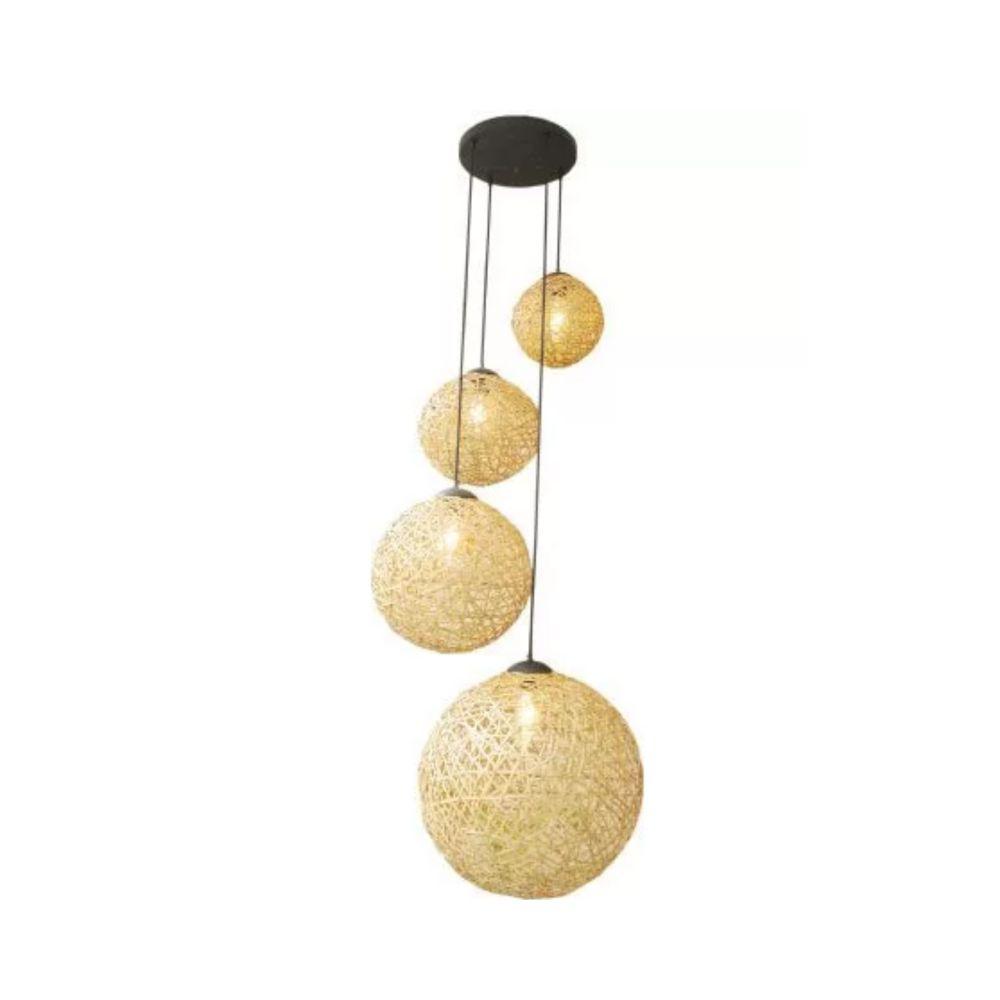 Lámpara Colgante Lt Liwa 4 Luces En Mimbre Con Diseño Esférico Y Doble Altura