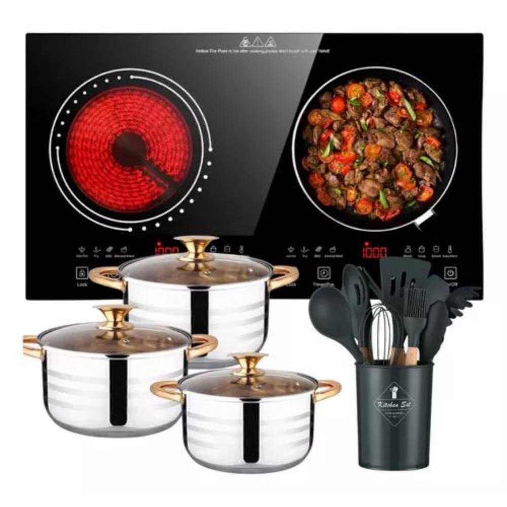 Combo: Estufa Inducción Digital 2000W + Bateria Cocina Y Utensilios