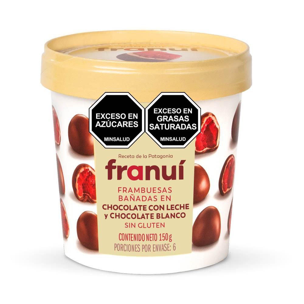 Frambuesas Congeladas FRANUI bañadas chocolate blanco y con lec (150 gr)