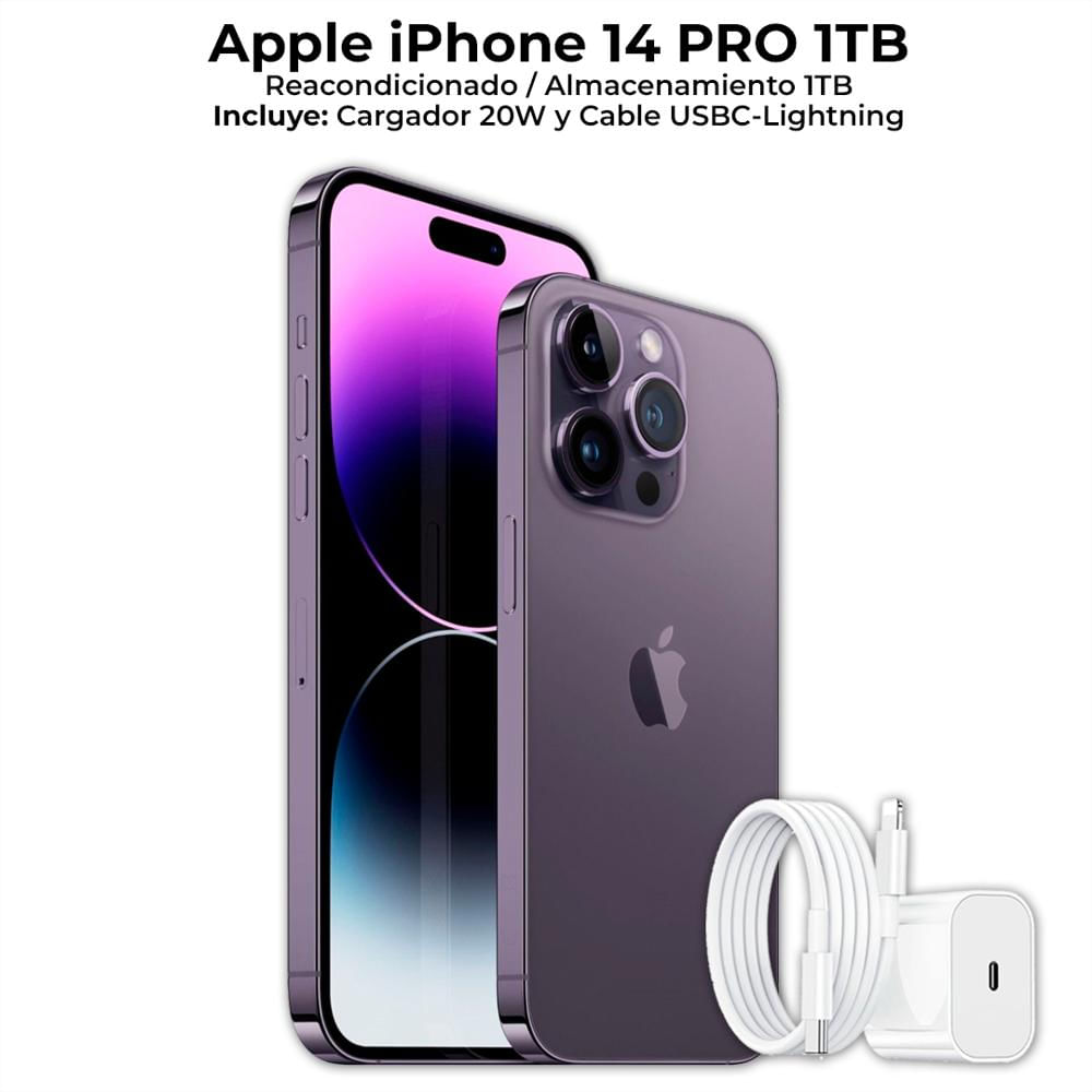 Iphone 14 Pro 1Tb Morado Reacondicionado + Cargador 20W + Cable Usb C