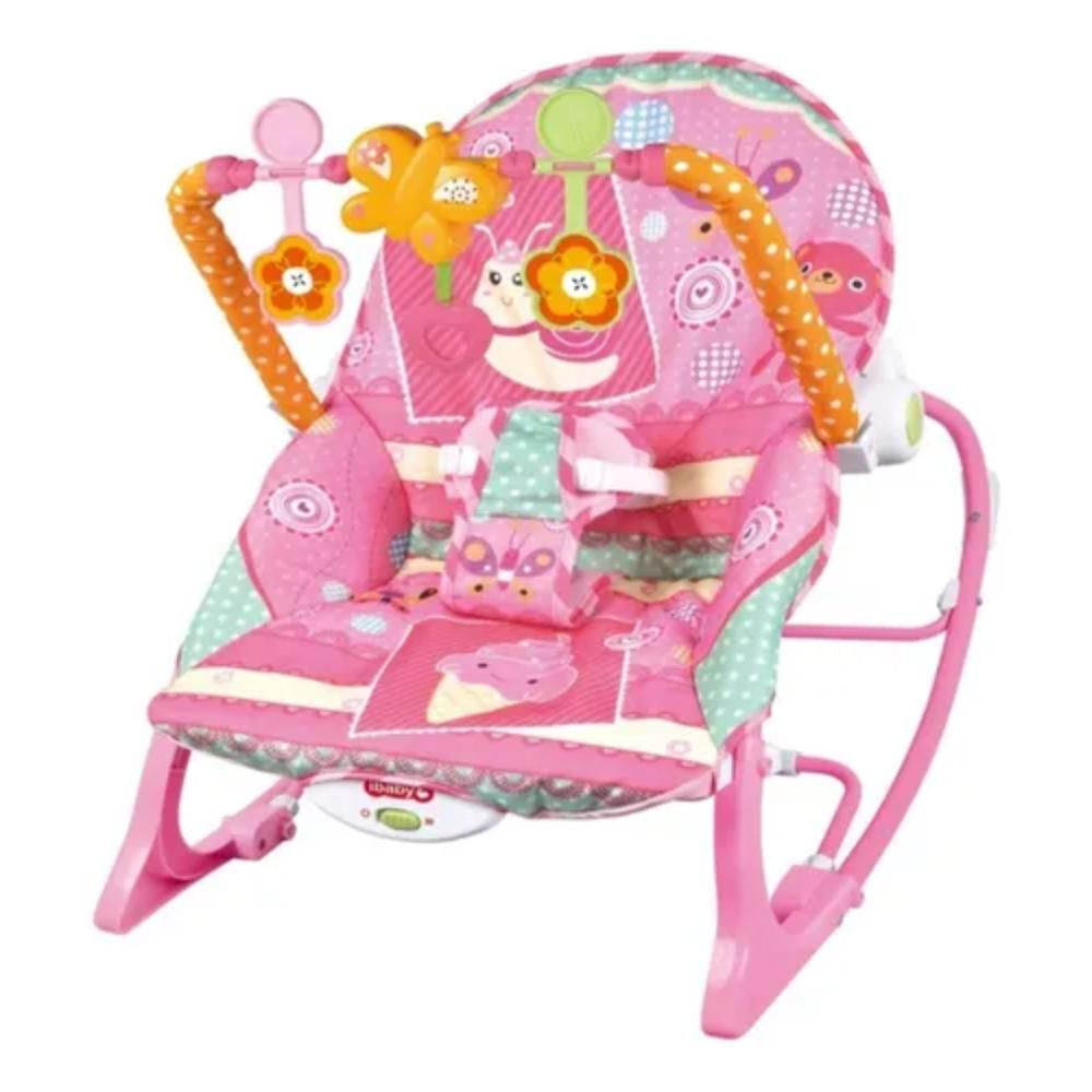 Silla Mecedora Para Bebé Vibradora Diseño Rosado Caracol Mariposa
