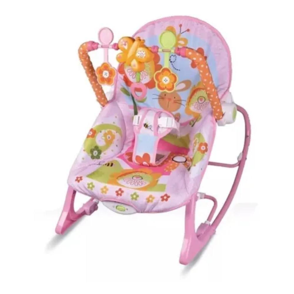 Silla Mecedora Para Bebé Vibradora Diseño Rosado Conejo Mariposa