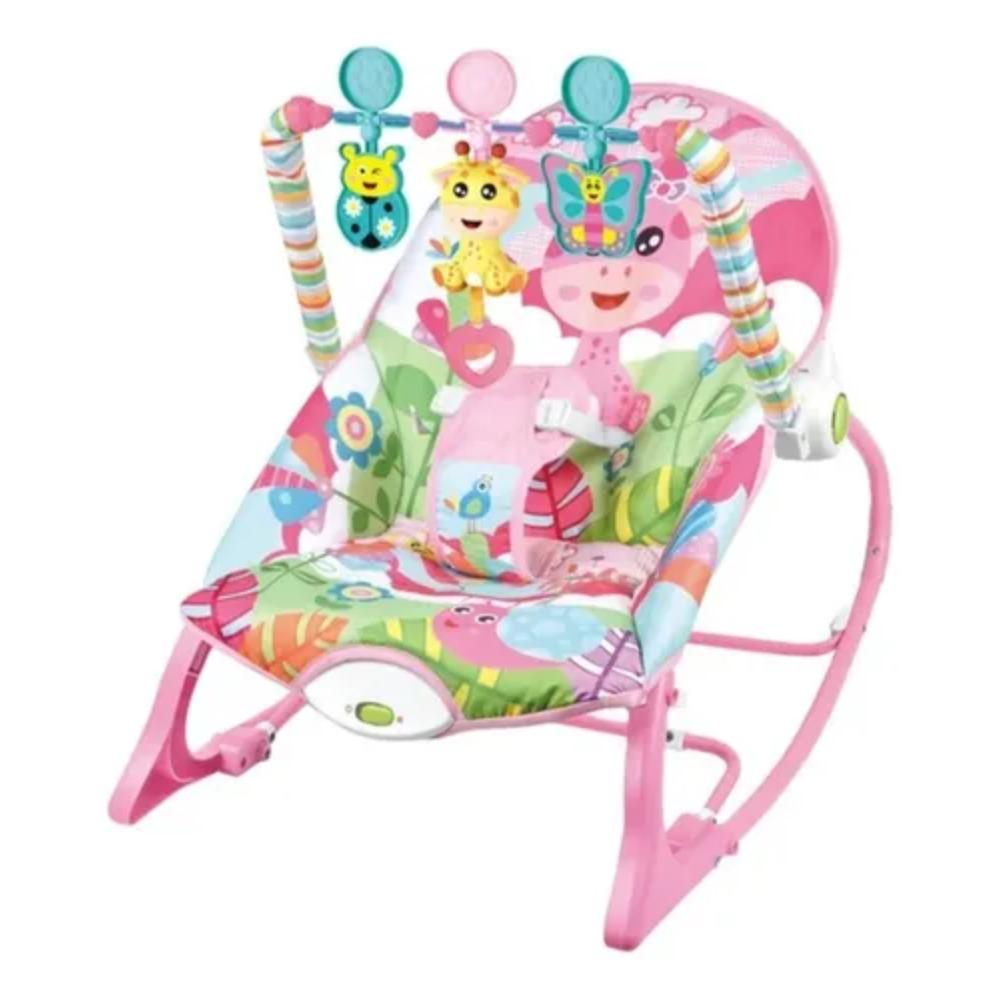 Silla Mecedora Para Bebé Vibradora Diseño Rosado Jirafa