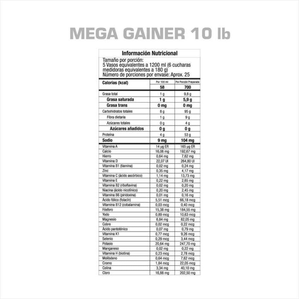 Proteína Sin Azúcar Añadida Gmn Mega Gainer 10 Lb img #4