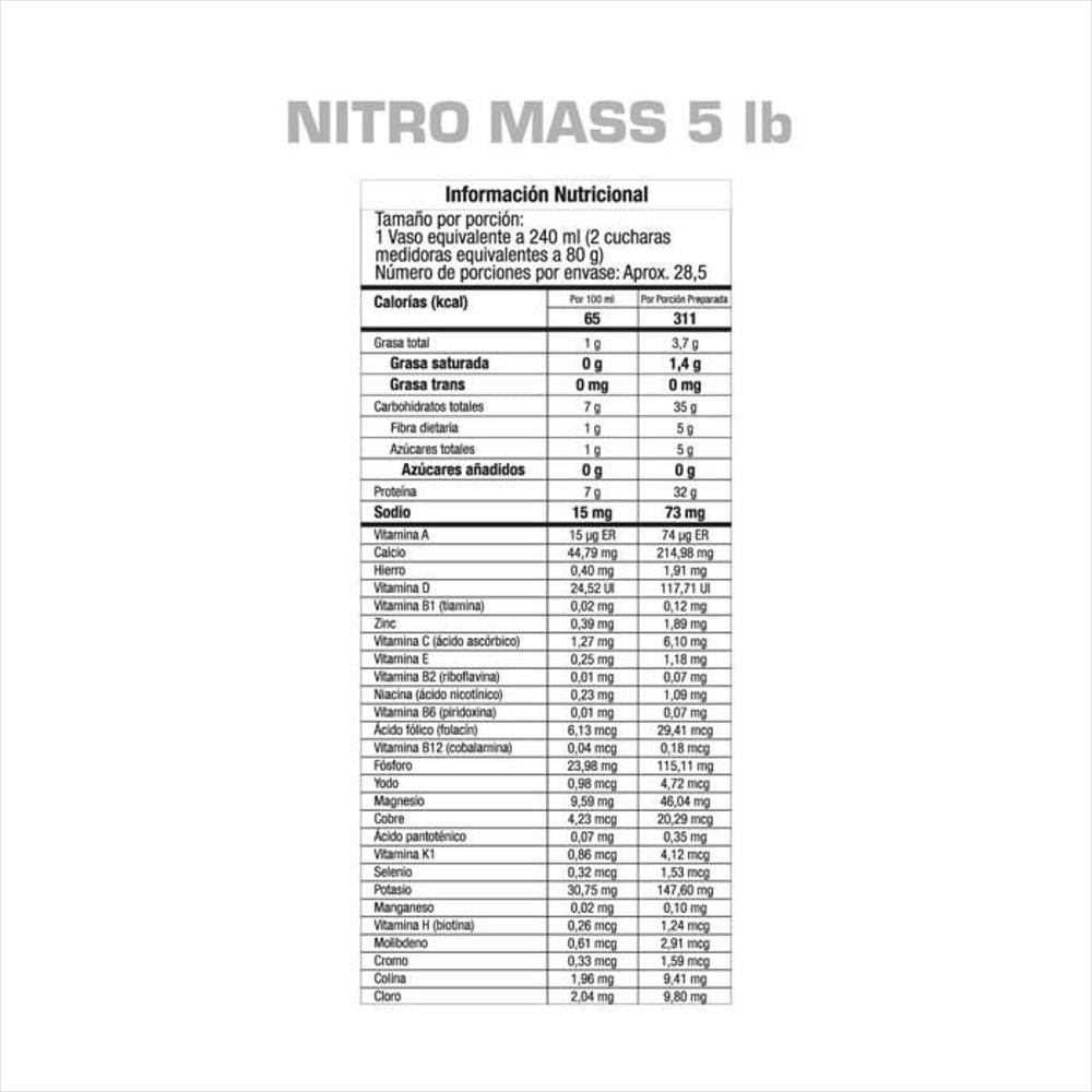 Proteína Baja En Carbohidratos Gmn Nitro Mass 5 Lb img #4