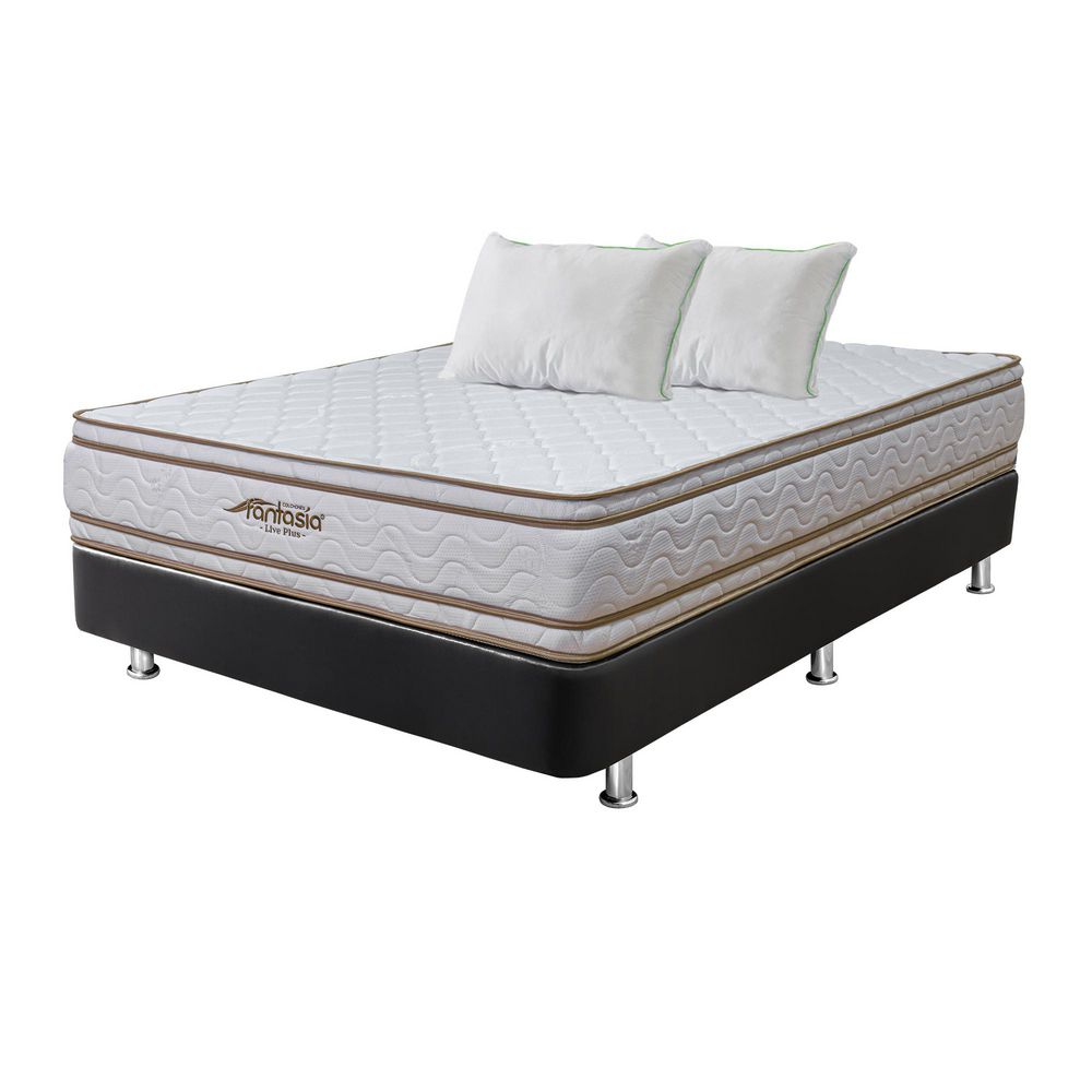 Colchón Combo FANTASIA Doble (140 x 190 cm) LIVE PLUS Espumado Firme Base+Almohadas