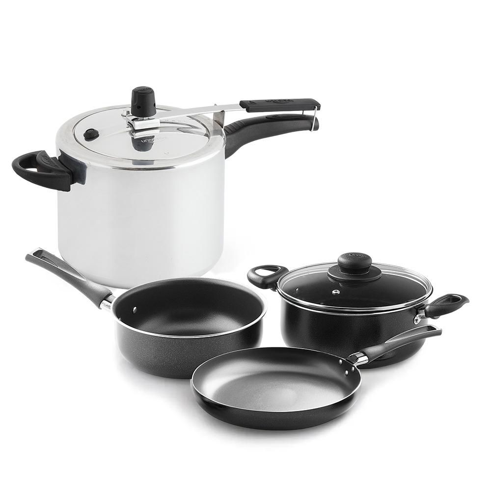 Olla Presión + Bateria 4PZ UNIVERSAL Aluminio Esencial 5 Negro