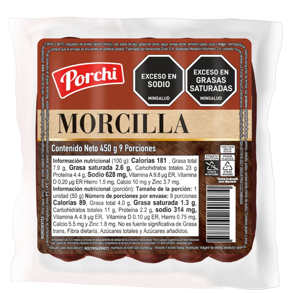 Morcilla PORCHI x9 porciones (450  gr)