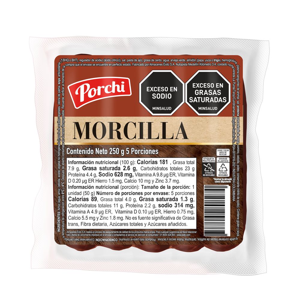 Morcilla PORCHI x5 porciones (250  gr)