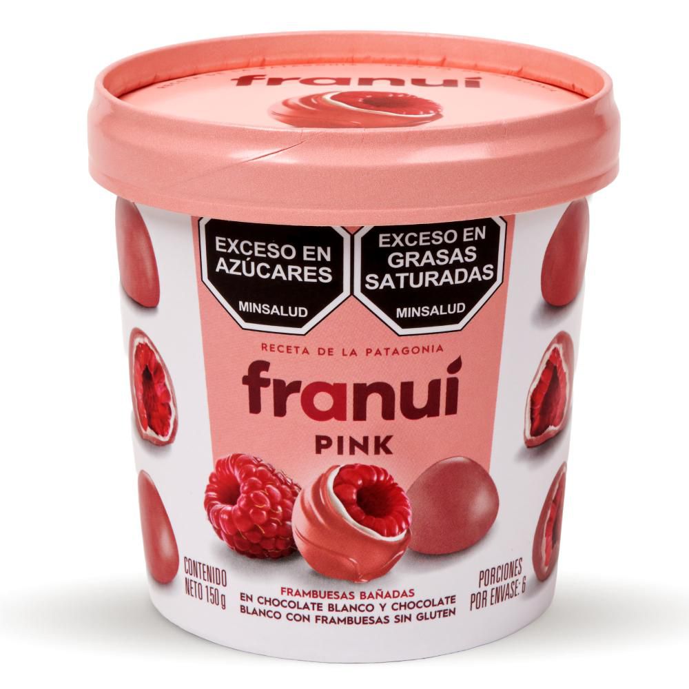 Frambuesas congeladas PINK FRANUI bañadas chocolate y polvo de Framb (150 gr)