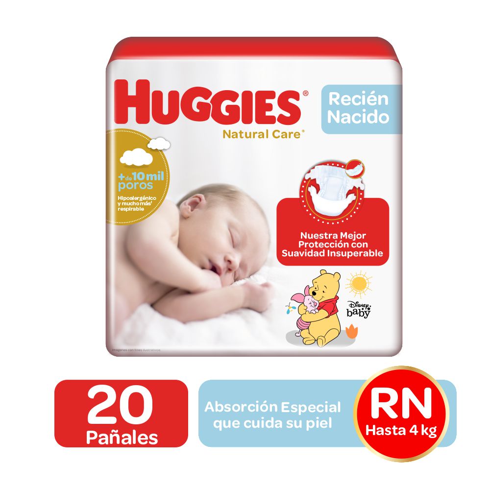 Pañales HUGGIES Natural care etapa 0 recién nacido (20 und)