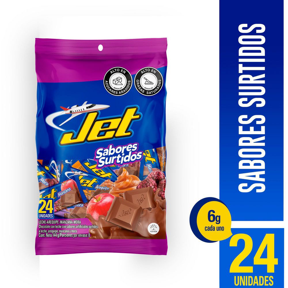 Chocolatina JET mini sabores surtidos x24und (144 gr)
