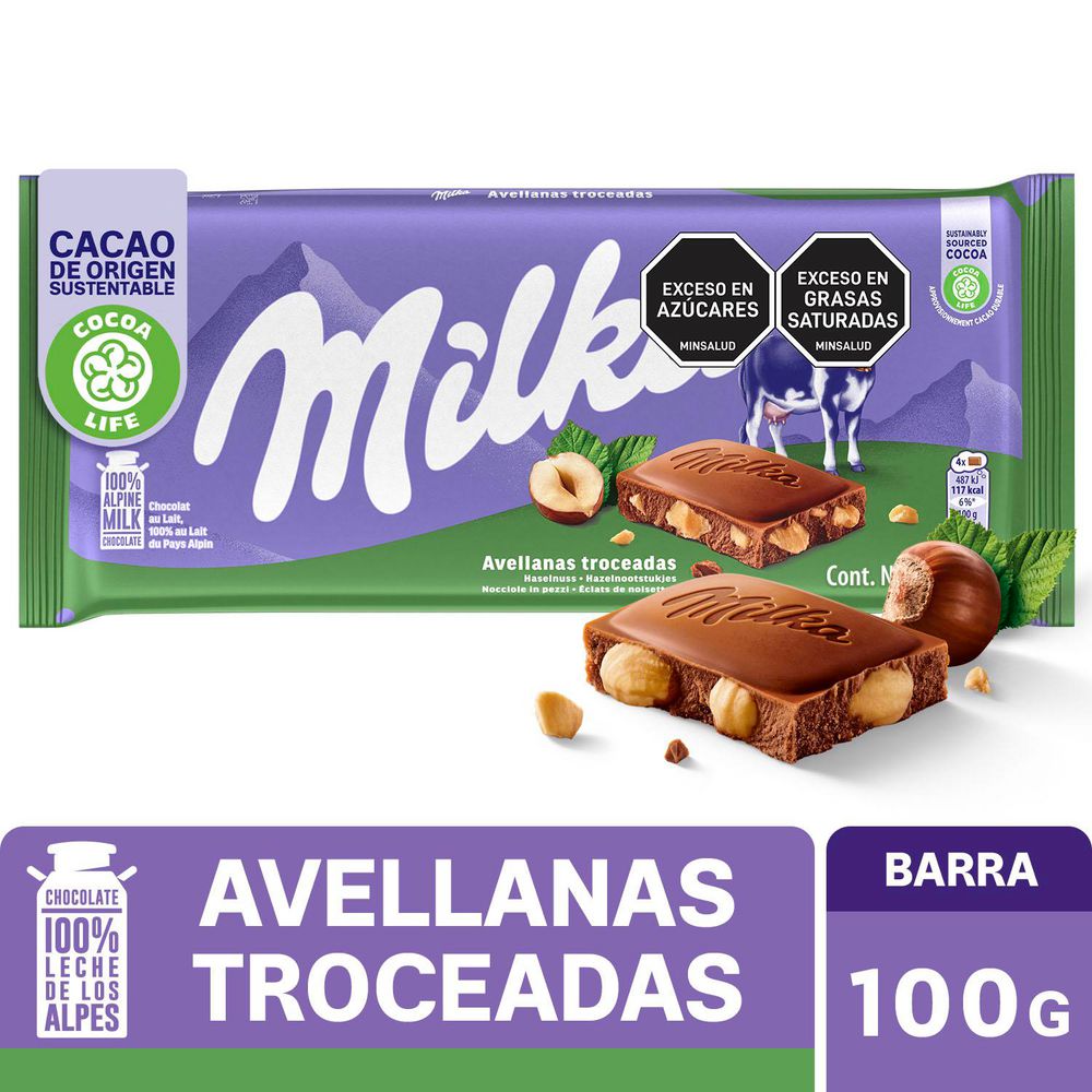 Chocolate MILKA Relleno Con Avellanas Troceadas (100 gr)