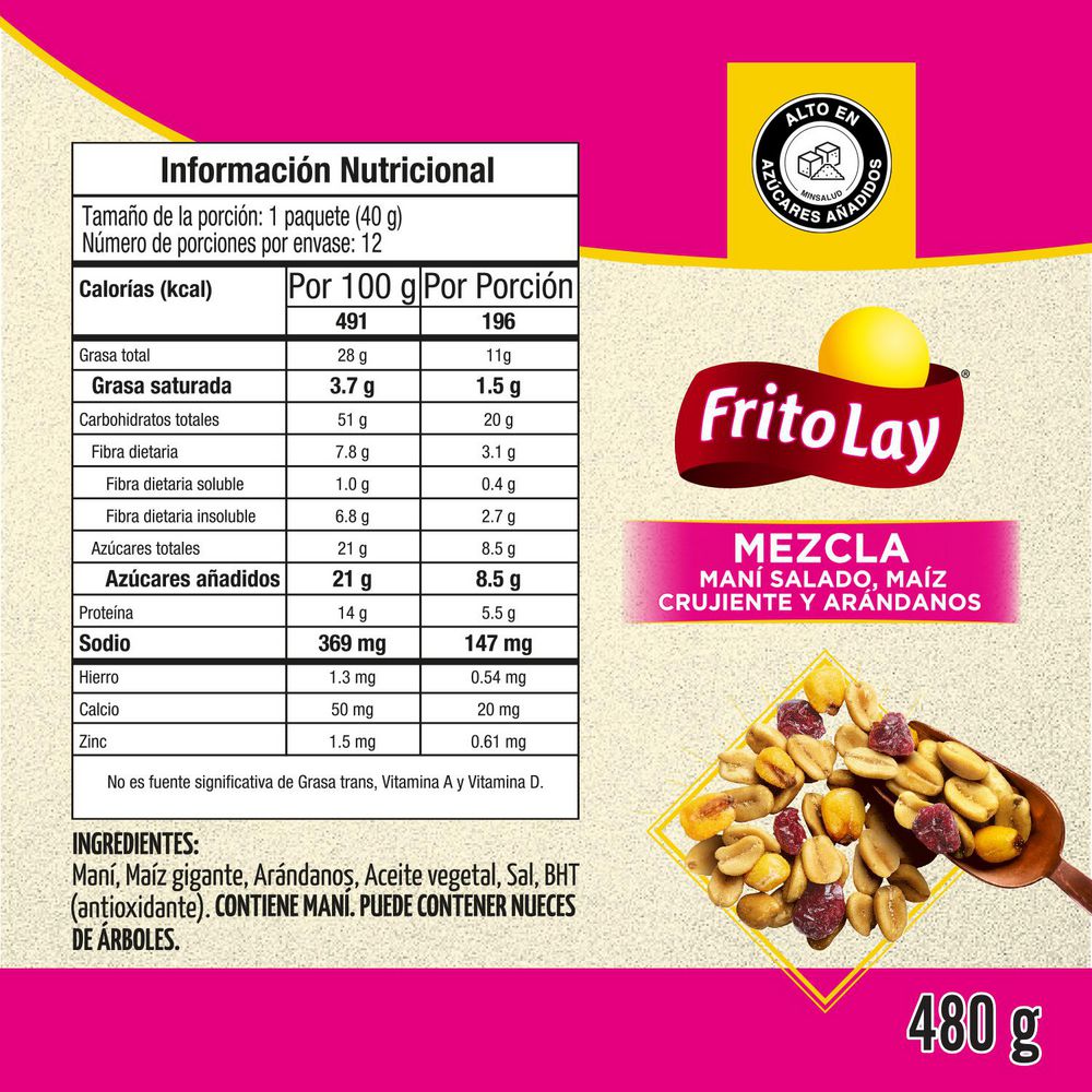 Frutos secos FRITO LAY Mezcla Maní Y Arándanos x12und 40gr (480  gr) img #3