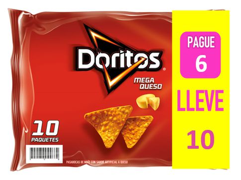 Pasabocas DORITOS mega queso x10und (204 gr)