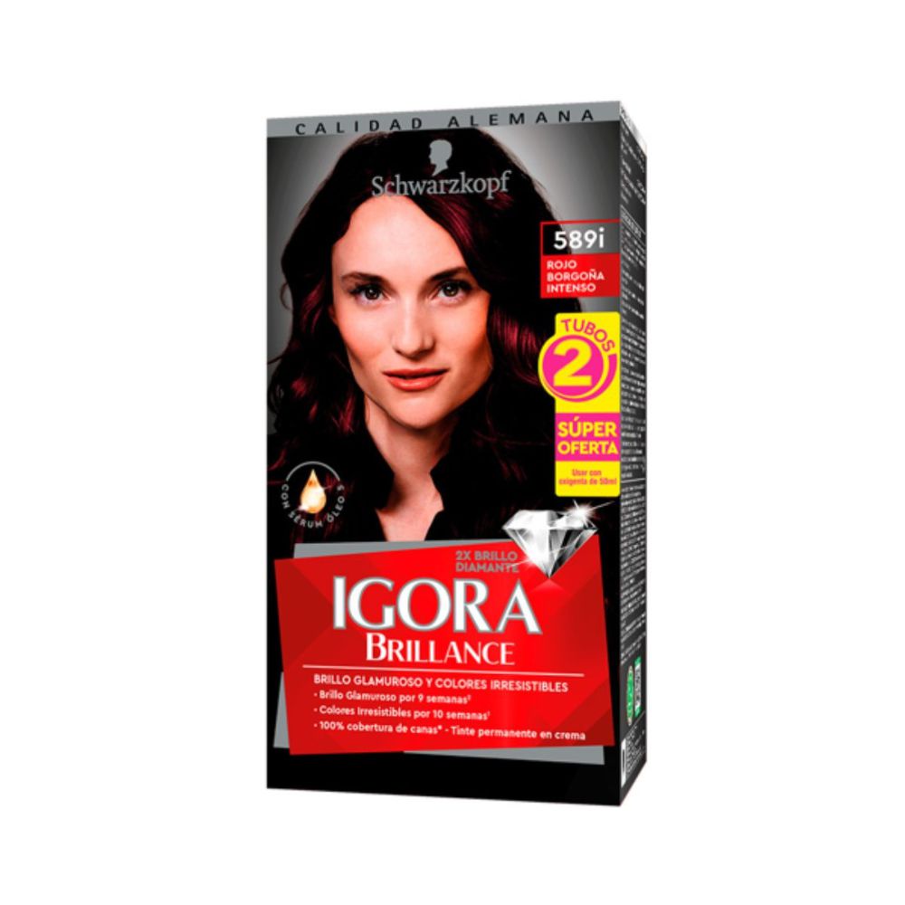 Tinte IGORA BRILLANCE 589i rojo borgoña intenso (2 und)