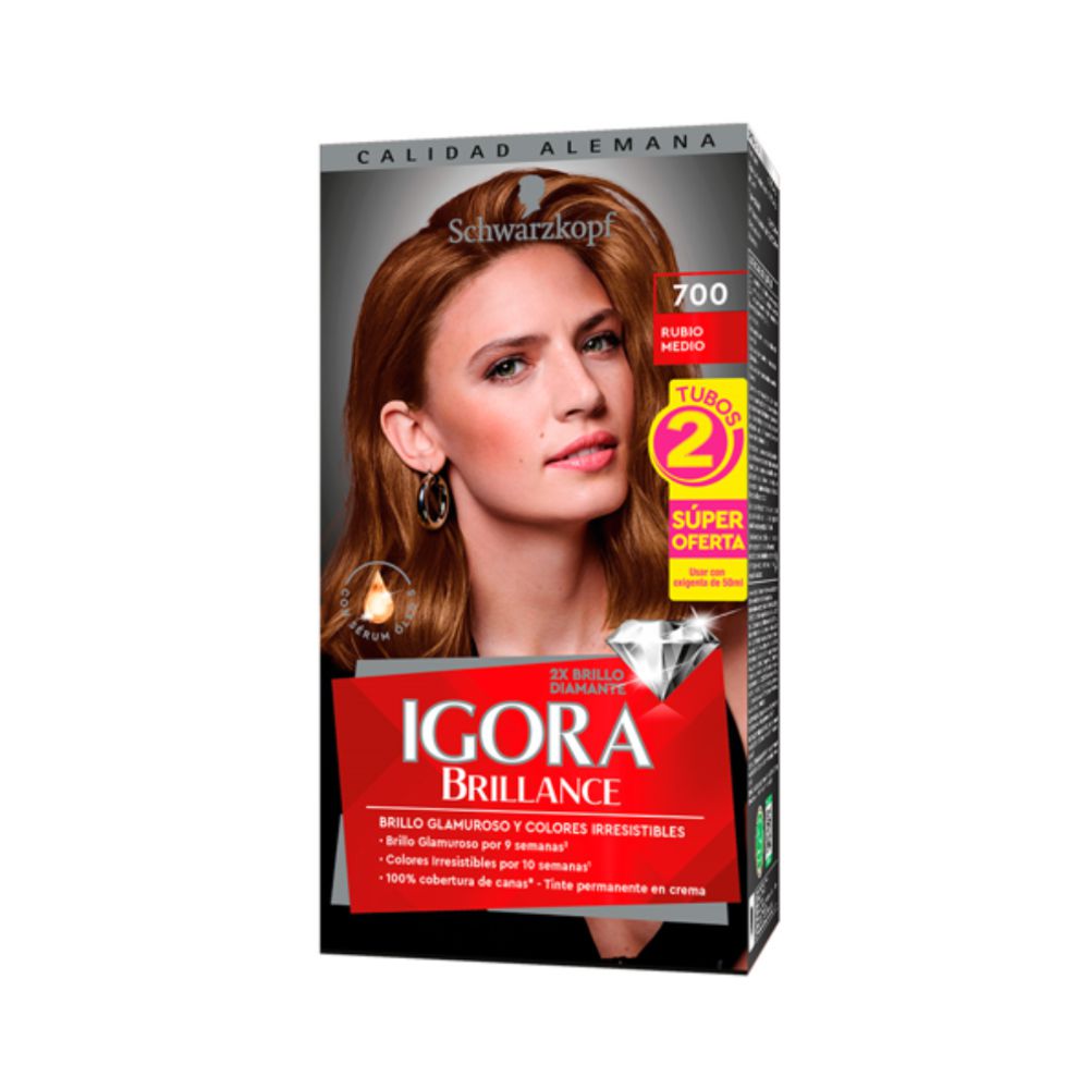 Tinte IGORA BRILLANCE 700 rubio medio (2 und)