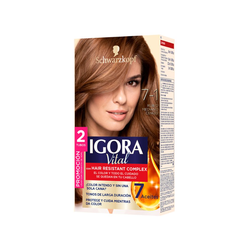Tinte IGORA VITAL 71 rubio mediano cenizo (2 und)