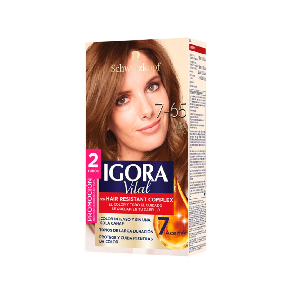 Tinte IGORA VITAL 765 café moca claro (2 und)