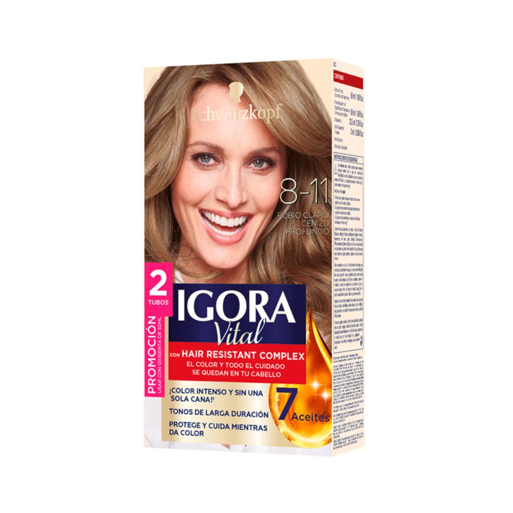 Tinte IGORA VITAL 811 rubio claro cenizo profundo (2 und)