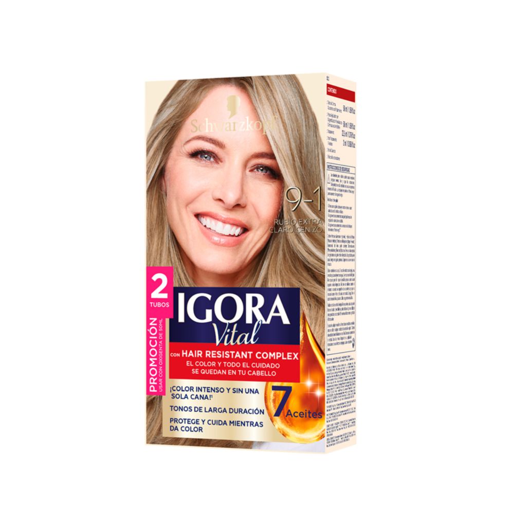Tinte IGORA VITAL 91 rubio extra claro cenizo (2 und)