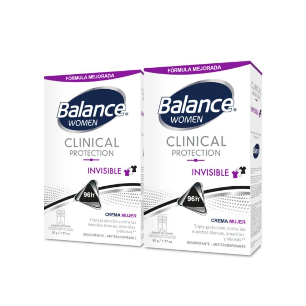 Desodorante BALANCE crema clinical invisible mujer x2 (100  gr)
