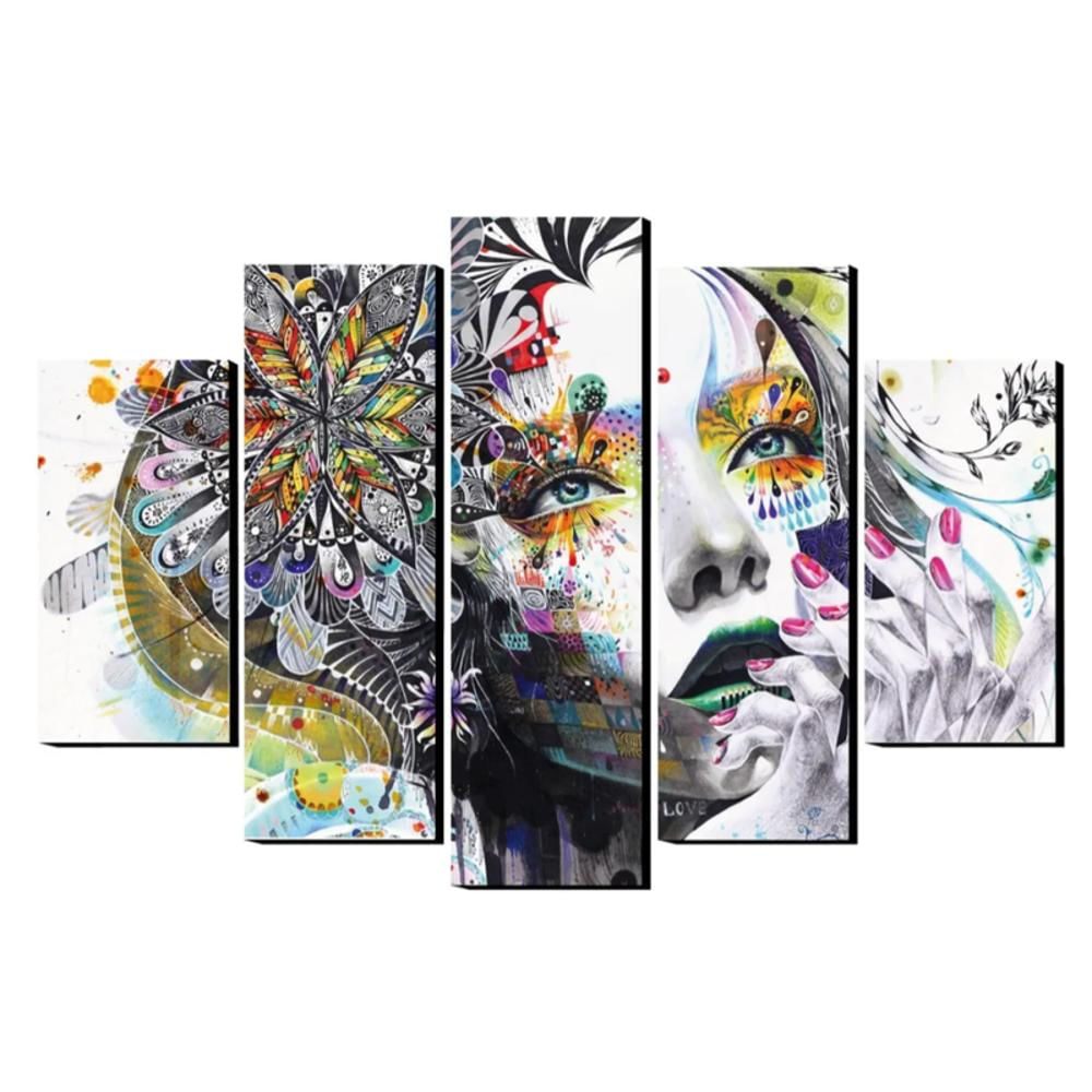 Cuadro Decorativo Adorno Rostro Mujer Abstracto 5 Piezas Moderno