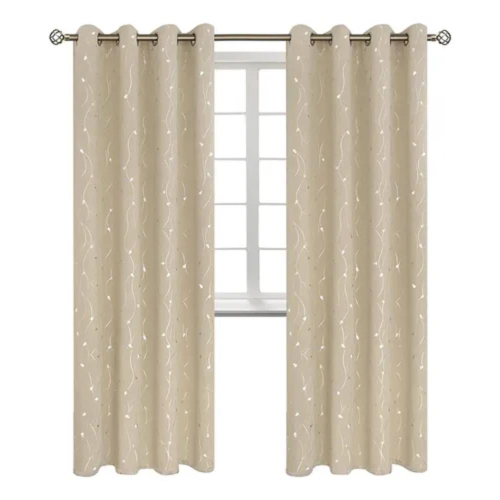 Cortina 95% Blackout Con Diseño Set 2 Paños 140X220 Color Beige Decoracion Hogar
