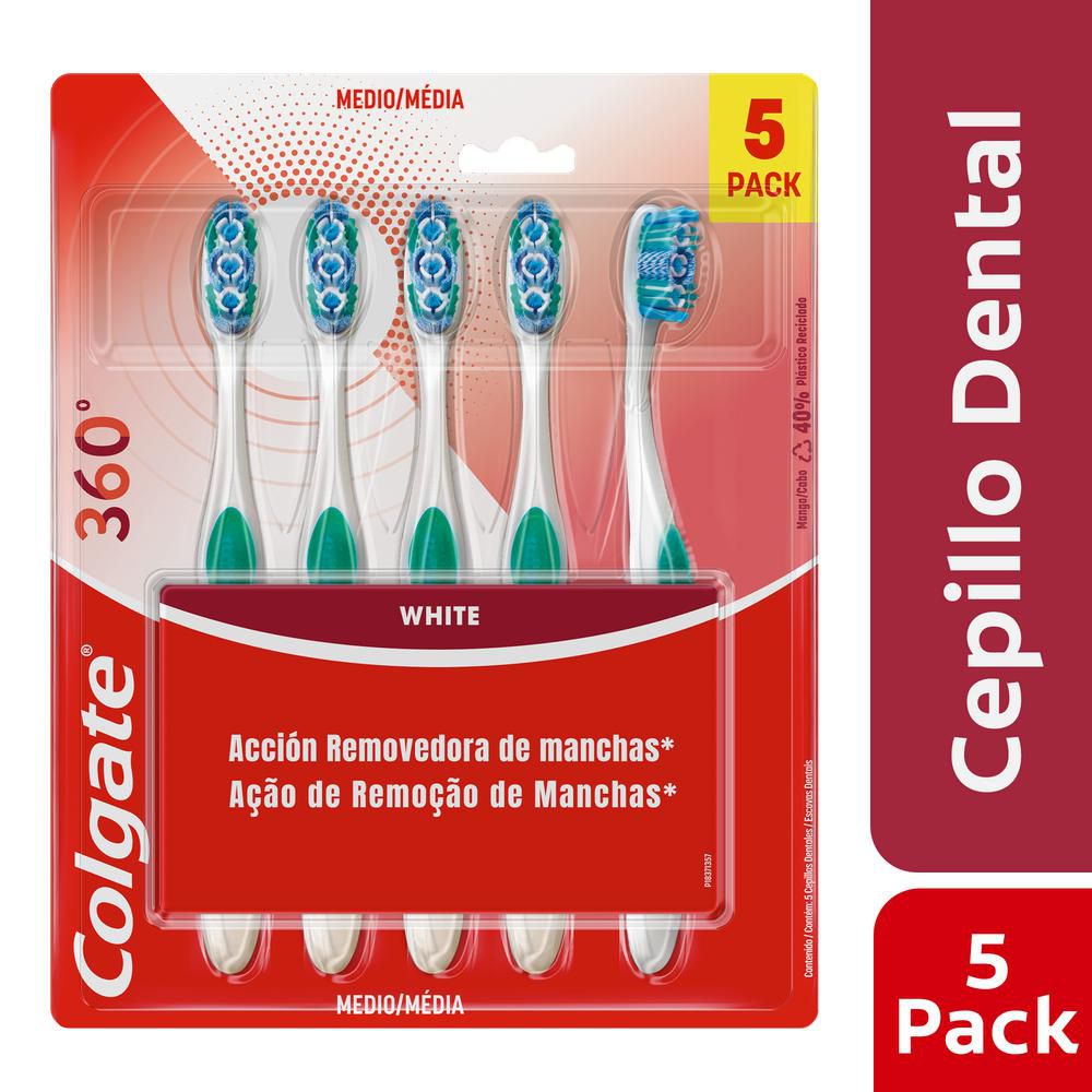 Cepillo de dientes COLGATE blanqueador 360° luminous medio (5 und)